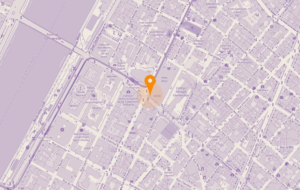Plan du quartier de la Guillotière à Lyon, avec un repère posé sur le 35 rue de Marseille