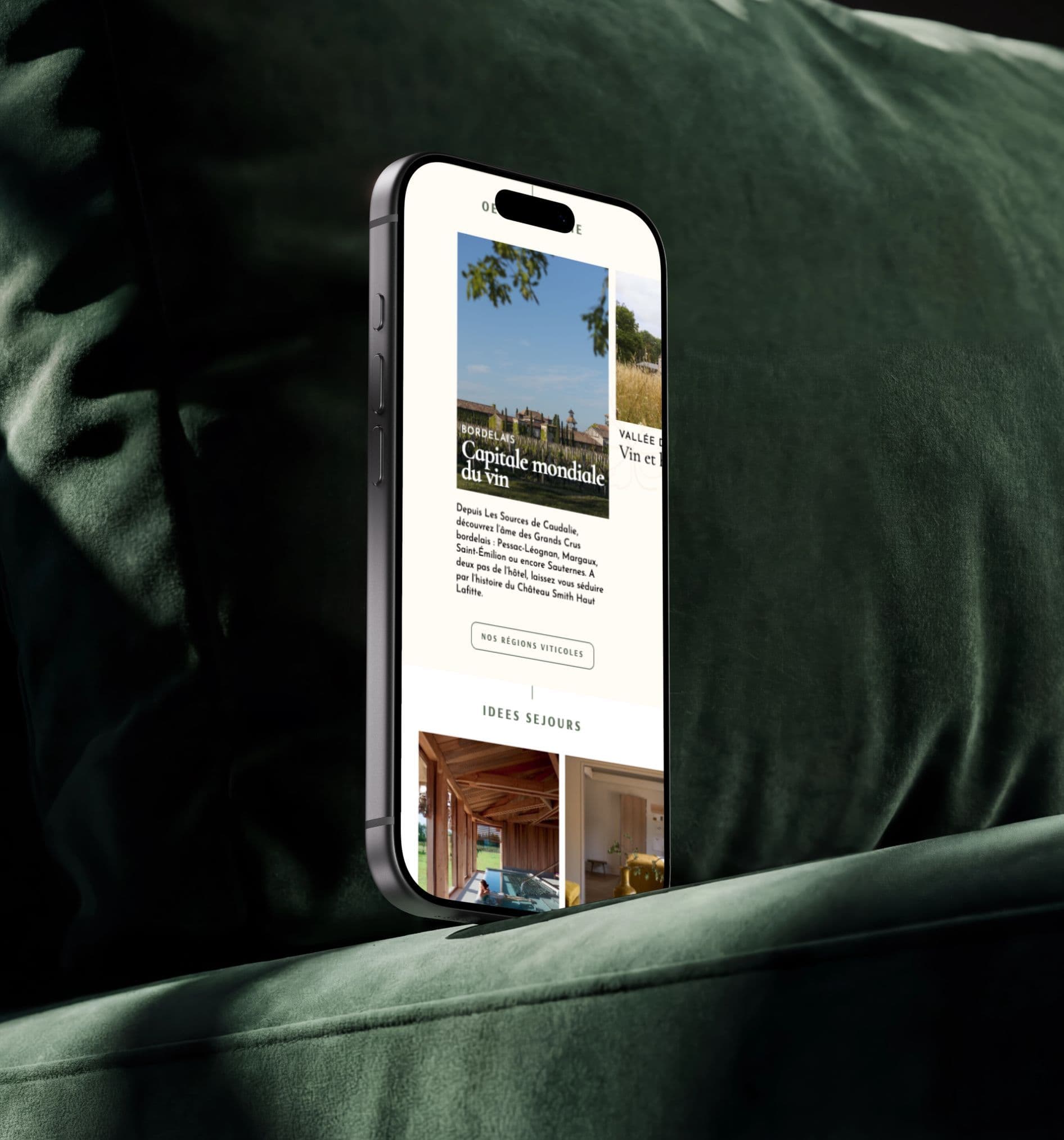 Écran du site Les Sources de Caudalie, premier visuel de la fiche